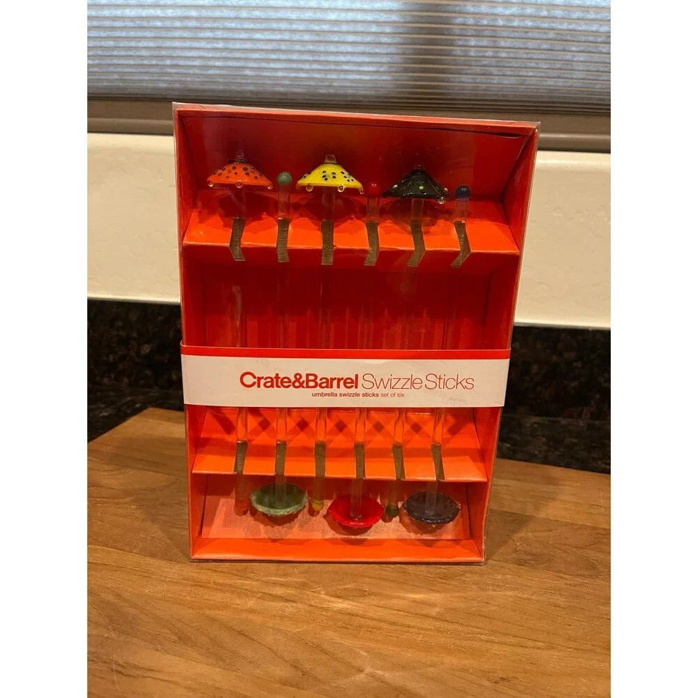 New! Crate & Barrel - umbrella - Glass Swizzle Sticks